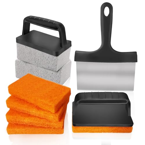 NxeAnnQi 10 Pieces Griddle Cleaning Kit for Blackstone & More - Professional Flat Top Grill Cleaning Kit with Heavy Duty Griddle Scraper