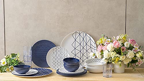 Bzyoo Bpa-Free Dishwasher Safe 100% Melamine Plate & Bowl Set For Casual Dining Indoor And Outdoor Dining Party (12 Pcs Dinnerware Set, 6Pc Tumbler Bundle Set, Spidy French Navy) #TOP3