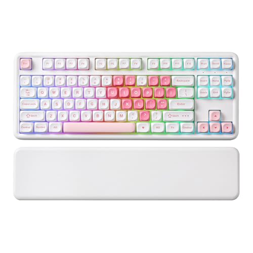 Image of YUNZII B87 Wireless Mechanical Keyboard,QMK /VIA Programmable,TKL Layout 87 Keys,BT /2.4G /USB-C,Hot Swap Gasket Mount RGB Backlit Gaming with Wrist Rest for Win /Mac (White Heart, Cocoa Cream V2)