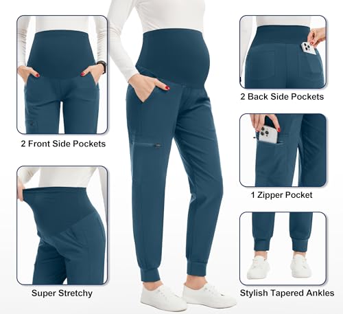 Image of PACBREEZE Women's Maternity Scrub Pants Workwear Maternity Jogger Pants Pregnancy Clothes, S-XXL(Caribbean Blue, X-Large)