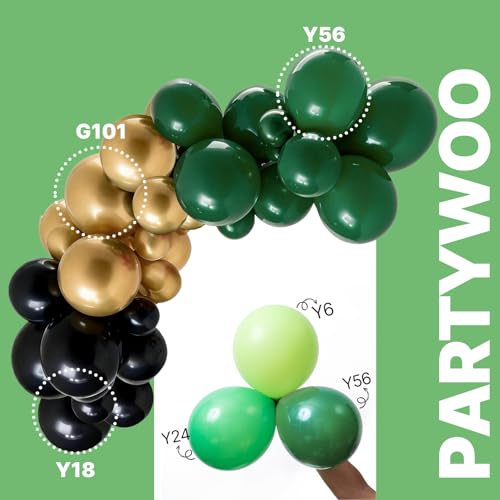 Image of PartyWoo Black Gold and Green Balloons 66pcs 12 Inch Black Gold Green Balloons for Graduation Baby Shower Birthday New Year's Eve Anniversary Bachelorette Retirement Engagement Party Decorations