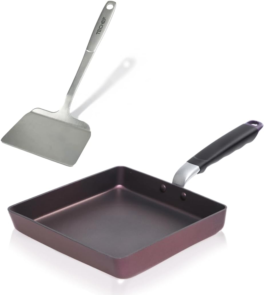 TECHEF - Tamagoyaki Japanese Omelette Pan with Stainless Steel Solid Turner