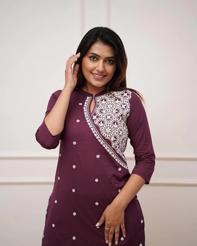 Image of FABNEX Kurta Set for Women | Women Kurta Pant Set |Cotton Blend Embroidered Regular Women Kurti Set (K-34-38)