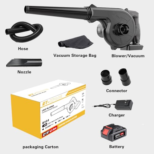 Leaf Blower Cordless with Battery and Charger, Handheld Battery Powered Electric Leaf Blower, 2-in-1 Portable Mini Blower &Vacuum for Lawn Care, Dust/Snow Blowing