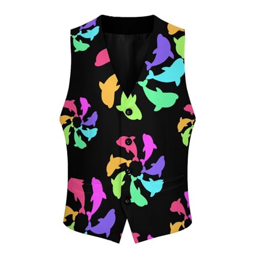 Colorful Dolphins Men's Formal Suit Vest for Business Formal Or Casual Dress Waistcoat Wedding4