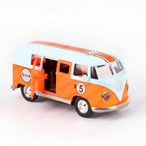 Image of 1:36 Scale Die-Cast VW T1 Model Van Toy Car, High Detail Vintage Simulation Pull-Back Bus with Openable Doors, Classic Retro Design Collectible Gift for Kids & Collectors, Multicolor
