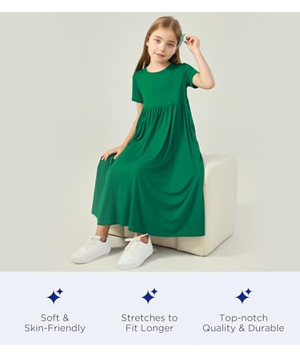 Girls Maxi Dress Bamboo Viscose Short Sleeve Flowy Casual Girls Summer Dress4