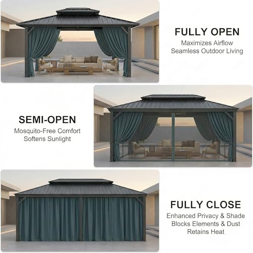 Image of HOTEEL 10x12 Heavy Duty Pavilion with Galvanized Steel Double Roof，Black