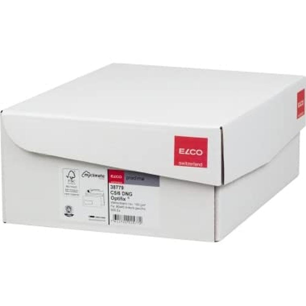 ELCO 38779 Proclima Box mit Deckel und 500 Briefumschläge/Versandtasche, Haftklebeverschluss, 100g, weiss recycl, Fenster: ja C5/6 din lang (229x114mm)