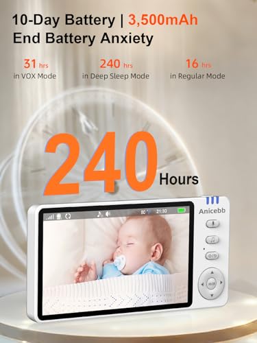Image of Video Baby Monitor with 2 Cameras, 5 inch LCD Display, No WiFi Hack-Proof Security, Remote Pan-Tilt-Zoom, 31H Battery Life, 1000ft Range, Night Vision, Temperature & Cry Alarms