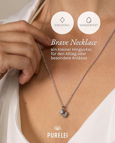 Purelei Brave Halskette Damen mit Herz Anhänger & Zirkonia, Edelstahl Kette verstellbar 50/55 cm, Damenschmuck, Geschenk für Frauen, Silber – Ansicht 2