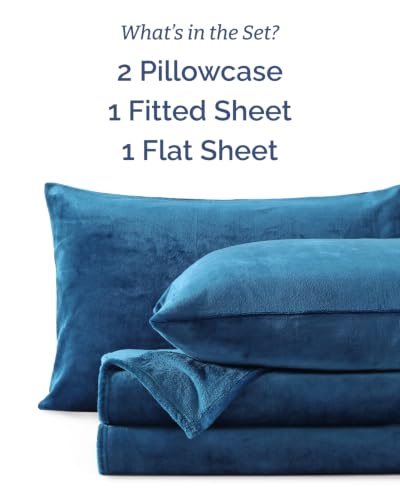 Image of Fleece Sheets Queen Size Set - 4-Piece Velvet Flannel Sheet Set - Navy