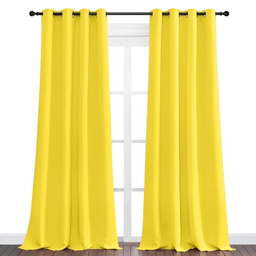 Image of NICETOWN Bright Yellow Curtains 90 inch Long for Office, Dining Room, Guest Room, Sound Reducing Heat and Cold Block Curtain Panels for Modern Room Decorative (55 inch Wide, 2 Pieces)
