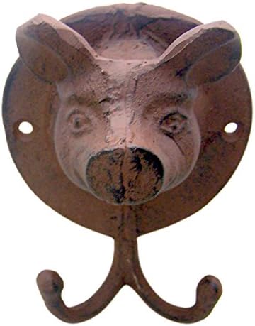 Brown Pig Head Cast Iron Wall Hook 5 1/2 Inch