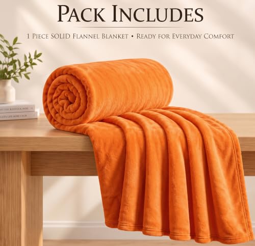 Image of BSB HOME Premium Flannel Blanket 280 GSM, Ultra Soft Plush & Cozy Warm Winter Blanket, Luxurious Single Bed Blanket for Adults, Elegant Solid Black Bedding, 90 x 61 Inches (230 x 155cm) - Burnt Orange