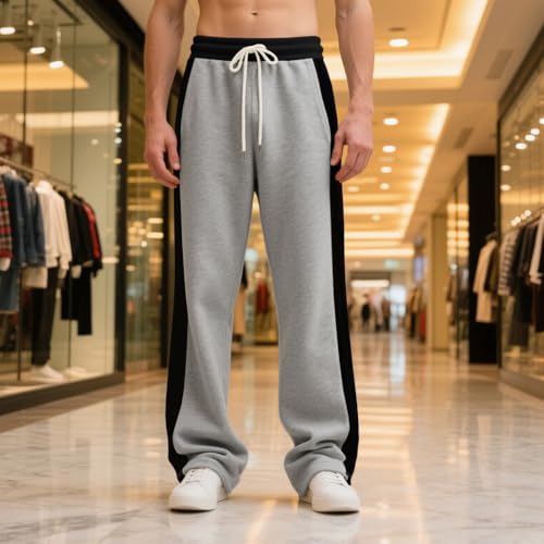 Men's Athletic Pants Elastic Waist Striped Wide Leg Joggers Loose Baggy Sweatpants Casual Trousers with Pockets3