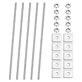 PATIKIL 5 Pcs Fully Threaded Rod, M4 x 200mm 304 Stainless Steel Right Hand Long Thread Bar Studs with Nuts Square Washers for Pipes Clamps Hangers U-Bolts
