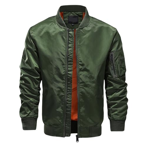 Herren Bomberjacke Übergangsjacke leichte Windjacke mit Reißverschluss und Taschen Modische Streetwear Jacke Fliegerjacken Winter Blouson mit Taschen Lässige Herren Jacke Grün