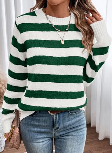Image of Dokotoo Sweaters for Women 2026 Crewneck Striped Cute Color Block Fall Winter Knitted Pullover Tops