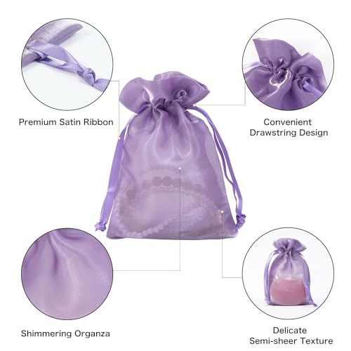Image of QIANF 20 Pcs Purple Small Organza Bags 4X6 inch for Wedding Favors with Drawstring, Mini Mesh Gift Bags Jewelry Pouch for Candy Bridal Shower Party Favor Baby Shower Christmas