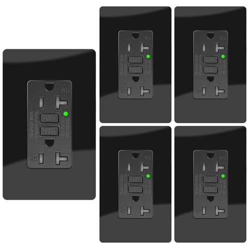 20A Black GFCI Outlet, TR &amp; WR Ground Fault Protector with LED Indicator, Tamper &amp; Weather Resistant GFI Electrical Receptacle, ETL Listed, Wallplate Included, 5 Pack