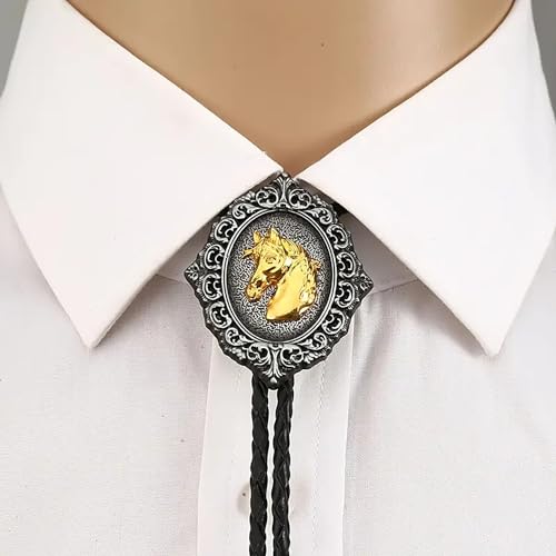 Image of Jeilwiy Bolo Tie for Men Western Cowboy Tie Necklace Gold Bolo Tie Leather Necktie Halloween Tie Accessories for Women