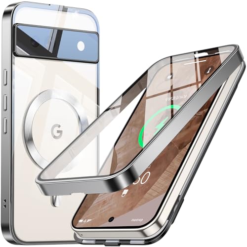 【自動スライドロック！360°全面保護】WTAIYUN Google Pixel 8a 用 ケース MagSafe対応 一体型レンズ保護 ワイヤレス充電対応 高感度タッチ ストラップホール付き 指紋認証対応 透明 黄変防止PC背面 指紋防止アルミバンパー 脱着簡単 おしゃれ 両面 グーグルピクセル8a ケース 6.3 インチ (グレー)の商品画像（Amazon）