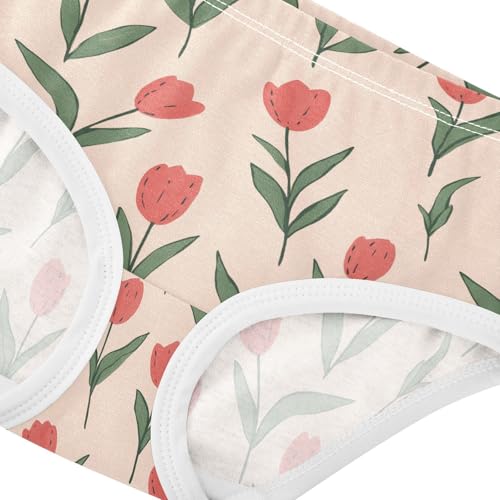 Little Girl Underwear Toddler Panties Kids Undies Tulips Flowers Soft Cotton Briefs 2T-8Y4