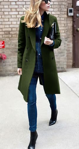 chouyatou Women's Basic Designed Notch Lapel Double Breasted Mid-Long Wool Pea Coat2