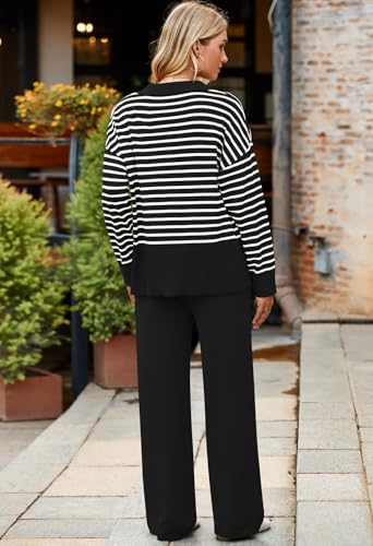 Pink Queen Sweater Sets for Women 2 Piece Long Sleeve Collar V Neck Sweatsuit Knitted Stripe Pajamas3