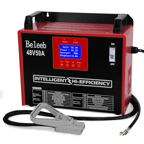 Image of 48V 50A Adjustable Battery Charger, Intelligent Charger for Lead-Acid & LiFePO4 Lithium Batteries, 240V AC Hardwired Charger for Forklifts, Golf Carts, Sightseeing Cars, Energy Storage Systems