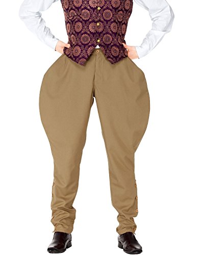 ThePirateDressing Steampunk Gothic Victorian Admiral Bartholomew Jodhpur Pants Costume for Men – Renaissance, Medieval, Pirate, Cosplay, Halloween Outfit - Khaki [C1415] (Small)