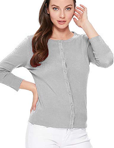 Image of Women's 3 /4 Sleeve Crew Neck Button Down Stretch Knit Cardigan Sweater (S-3XL)