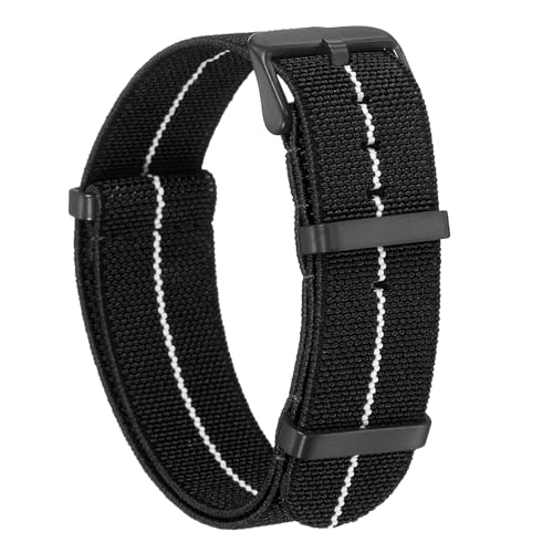 Image of sourcing map Elastic Nylon Watch Band 22mm One-Piece French Watch Strap Waterproof Replacement Wristwatch Strap with Black Buckle for Men Women, Black/White