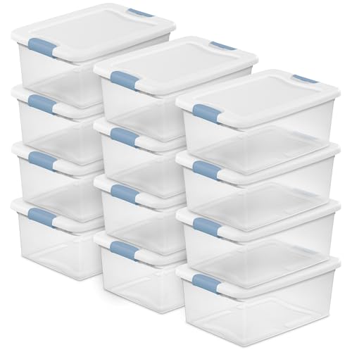 Sterilite 12-Pack Latching Box, Under Bed Storage Bins with Lids, Clear Plastic, 15 Quart – Heavy-Duty Organizing Containers for Closet, Bathroom, and Office