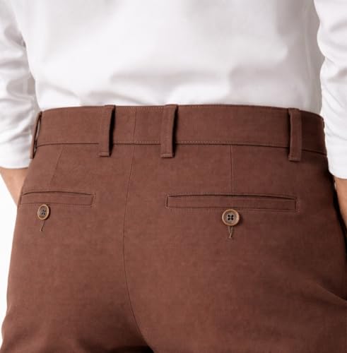 Image of DENRO Men's Slim Fit Cotton Stretch Trousers | Smart Casual & Workwear Pants for Office Use | 98% Cotton 2% Spandex Fabric | Mid-Rise Tailored Fit | Sizes 28-38