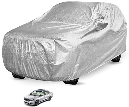 Image of Auto Hub Waterproof Car Cover Compatible with Skoda Rapid with Mirror Pocket, Soft Cotton Lining, Waterproof Rapid Car Cover- Metallic Silver