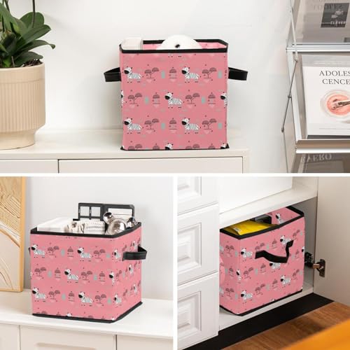 Boîte de rangement pliable chat rose cube en tissu pour placard - 6