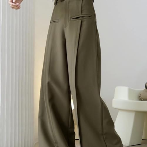 Women's Wide High Waisted Casual Straight Leg Folding Loose Pants2