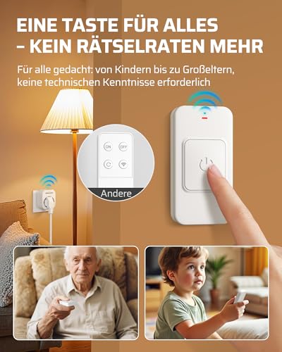 DEWENWILS Funksteckdosen mit Fernbedienung, 3680 W, Magnetische Ein-Tasten-Schalter, 30 m Reichweite, Vorprogrammiert, kabelloses Steckdosen-Set für Lampen, Haushaltsgeräte, Weiß