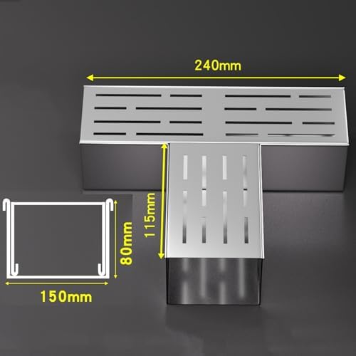 Stainless Steel Drainage Trench Grate Kit - Rectangular Shower & Outdoor Drain System for Sidewalks, Patios, Parking Lots & Decks - Durable Water Management Solution