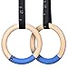 PACEARTH Gymnastics Rings Wooden Olympic Rings 1500/1000lbs with Adjustable Cam Buckle 14.76ft/9ft Long Straps with Scale Non-Slip Gym Rings for Home Gym Full Body Workout