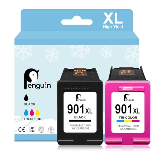 Penguin 901XL Druckerpatronen für HP 901 XL für Officejet J4624 4500 g510a G510n J4500 J4524 J4540 J4560 J4580 J4585 J4600 Wiederaufbereitete Patronen (Schwarz und Farbe) Penguin 901XL Druckerpatronen für HP 901 XL für Officejet J4624 4500 g510a G510n J4500 J4524 J4540 J4560 J4580 J4585 J4600 Wiederaufbereitete Patronen (Schwarz und Farbe)