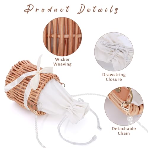 KUANG! Natural Handwoven Wicker Handbag Small Rattan Pearl Basket Purse Straw Beach Crossbody Bag for Women4