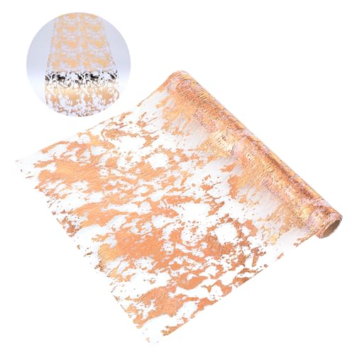 Oruola Camino de mesa de color oro rosa, 11 x 108.2 pulgadas, color oro rosa para mesas, camino de mesa de malla fina metálica con lentejuelas para eventos, fiestas, cumpleaños, bodas, Navidad, Año