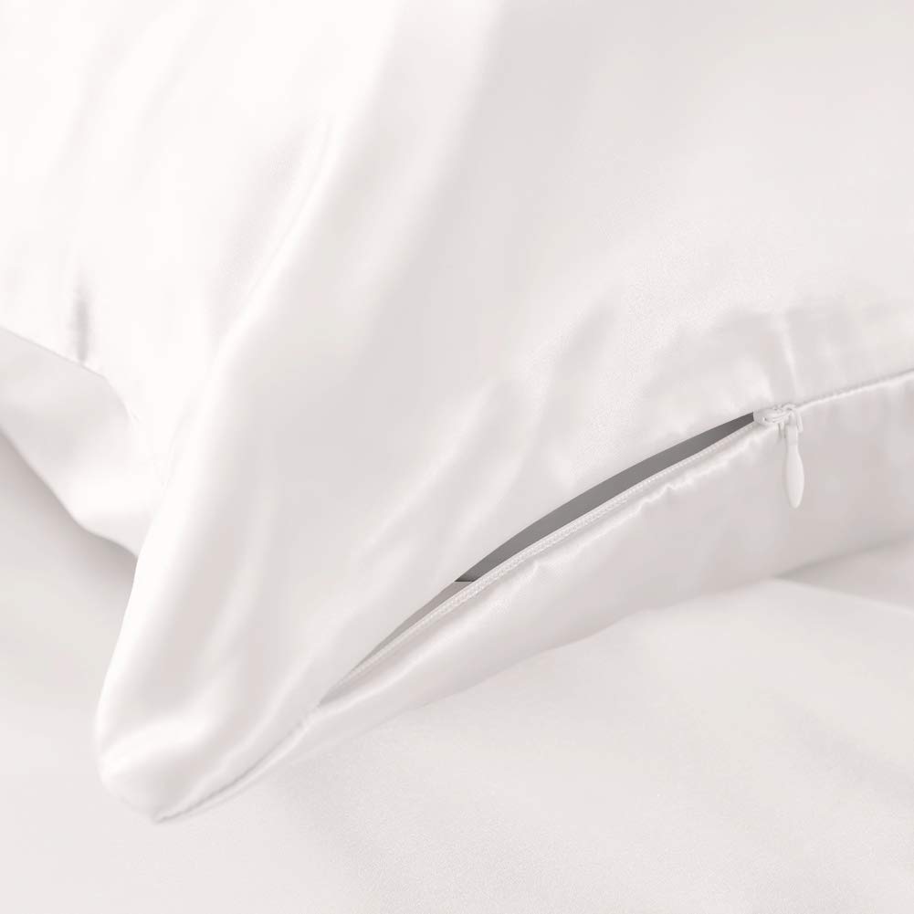 THXSILK Funda de almohada de seda de 25 Momme para cabello y piel, funda de almohada de seda de morera, hipoalergénica con cremallera oculta, seda pura en ambos lados… (blanco, 45 x 45 cm)