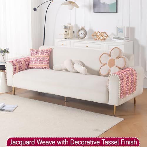 Image of HOKIPO Sofa Arm Cover with Tassel | 300 GSM Thick Cotton Acrylic Jacquard Armrest Mat, 50x70 cm, Pack of 2,'Trivana Series' Cherry Red (IN-931-J8*2)