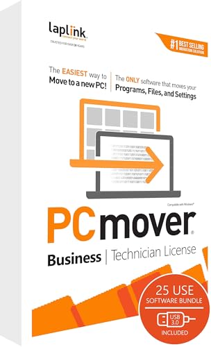 Image of Laplink PCmover Migration Software - Initial Pay-Per-Use License Fee - Monthly invoicing for additional uses - $21.95 /license with Super Speed USB 3.0 cable - Business Technician, 25 Licenses