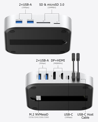 Image of Mac mini M4 Dock with NVMe SSD Enclosure, 40Gbps 8TB SSD Support, 10-in-2 USB-C Hub with 2xUSB-A, USB-C, 10Gbps, 2xUSB-A 5Gbps, HDMI, DP, SD /TF Reader, Magnetic Cover