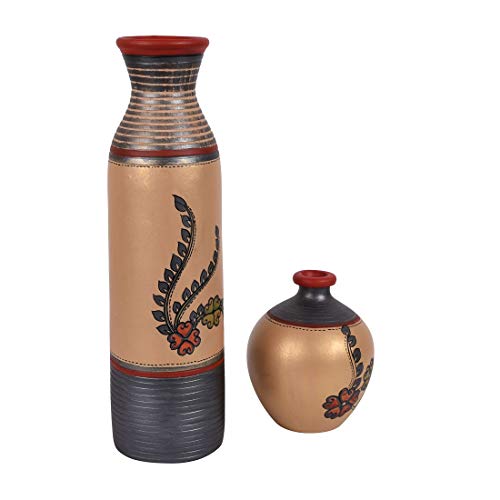 Image of Aakriti Art Creations Vase Earthen Simmer Gold Madhubani (Set of 2)